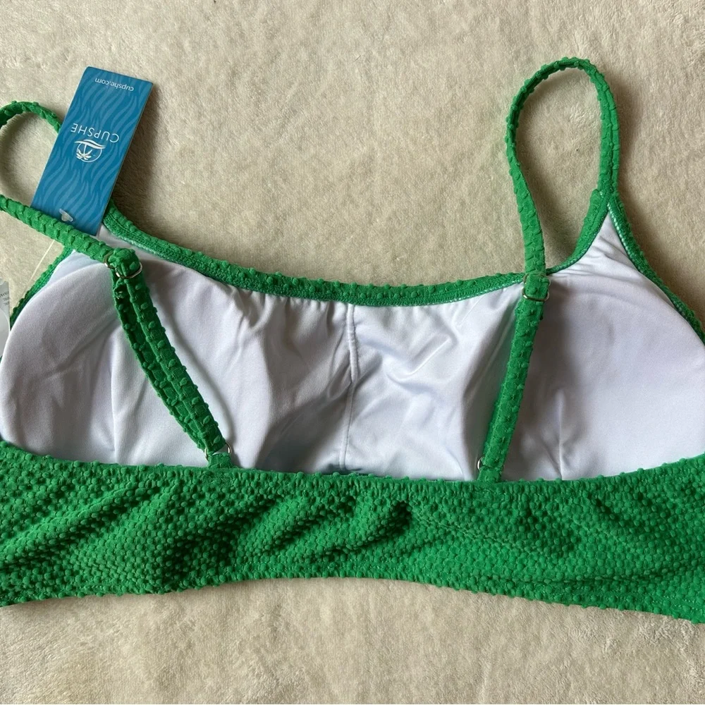 Green Textured Bralette & High Waist Bikini Set - Picture 4 of 7